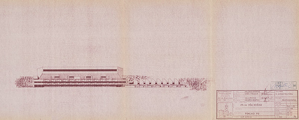 Vladimír Dedeček – Viacúčelová športová hala v Košiciach. Stupeň: ŠSS +OŠ. Pohľad P3. M 1:500. 