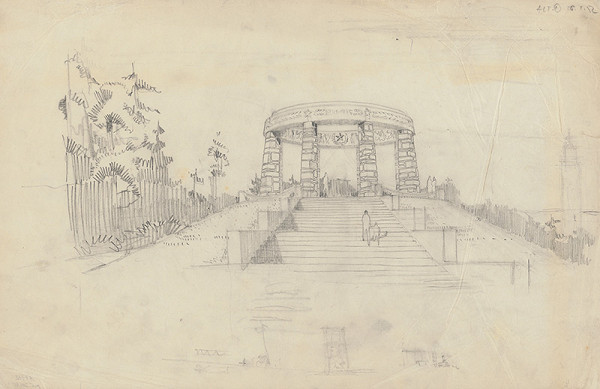 Ivan Matušík – Školské práce: návrh pamätníka na Slavíne v Bratislave. Perspektíva. 