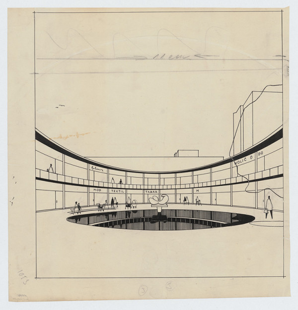 Ivan Matušík – Obchodný dom Slimák v Bratislave. Perspektíva vnútorného nádvoria. 