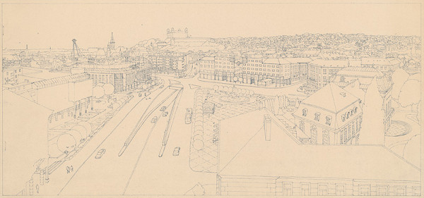 Ivan Matušík – Hotel na Mierovom námestí v Bratislave. Projektová úloha. Perspektívny pohľad. 