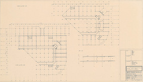 Ivan Matušík – Hotel na Mierovom námestí v Bratislave. Projektová úloha. Konštrukčná schéma 2 a 3. podlažia. M 1:200. 