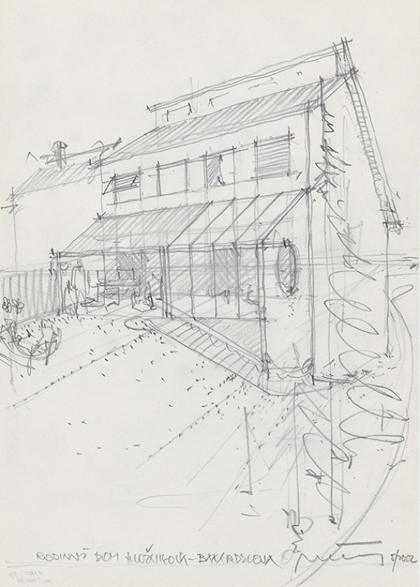 Ivan Matušík – Rodinný dom na Hložníkovej ulici (kde?). Štúdia. Perspektívny pohľad. 