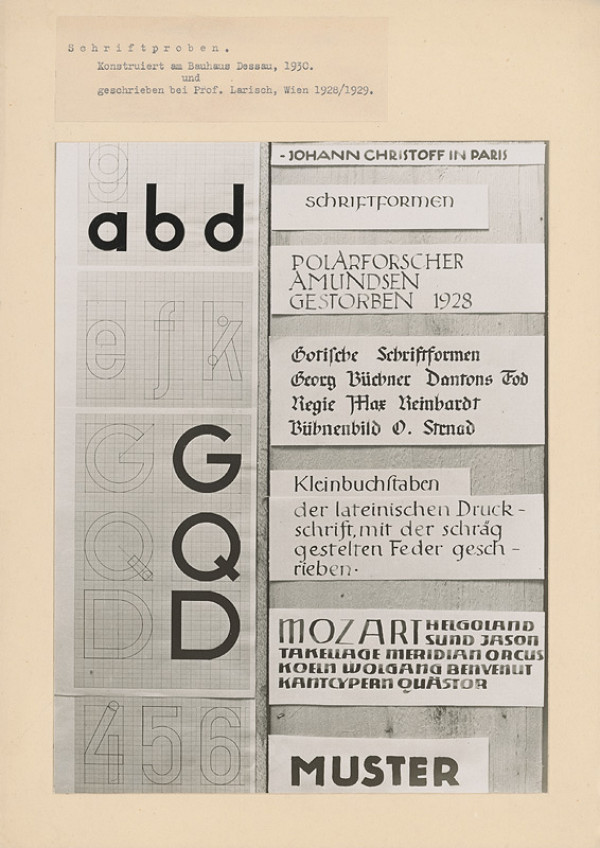 Ladislav Foltyn – Schriftproben. Konstruiert am Bauhaus Dessau, 1930. und geschrieben bei Prof. Larisch, Wien 1928/1929. 