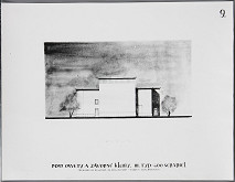 Ladislav Beisetzer, Ján Kočí, Fakulta architektúry a pozemného staviteľstva SVŠT v Bratislave, Neznámy autor – Návrh domu osvety a závodných klubov, III.typ - 400 sedadiel. Zadný pohľad (M1:100) 