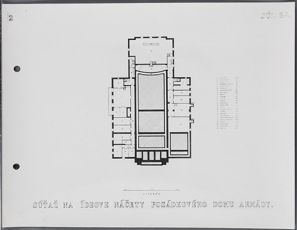 Ladislav Beisetzer, Ján Kočí, Neznámy autor – Súťaž na ideové náčrty posádkového domu armády. Pôdorys suterénu 