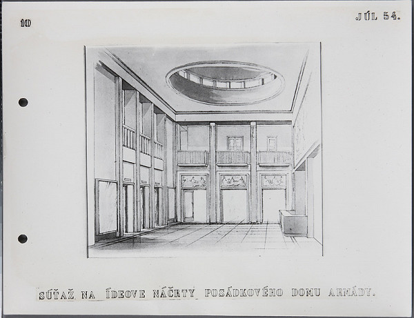Ladislav Beisetzer, Ján Kočí, Neznámy autor – Súťaž na ideové náčrty posádkového domu armády. Perspektíva interiéru 