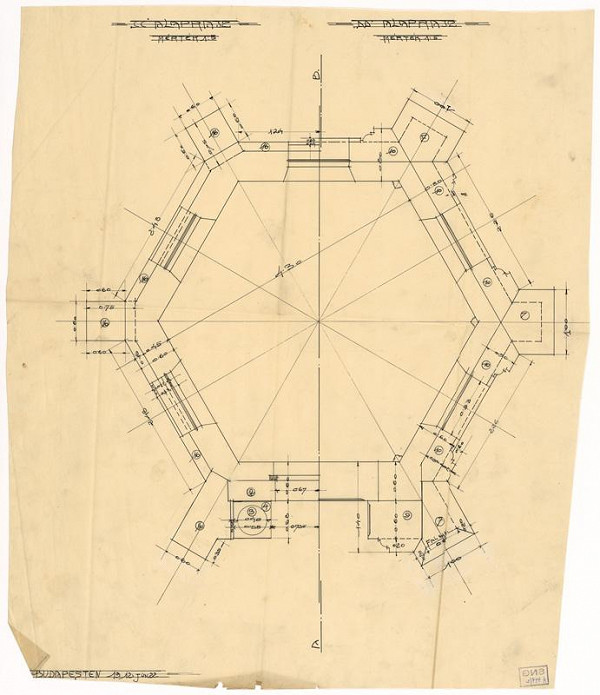 Milan Michal Harminc – Mauzóleum rodiny Mandič. Pôdorys hrobky suterénnej časti. M 1:5. 