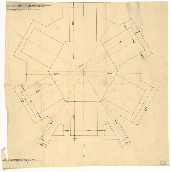 Milan Michal Harminc – Mauzóleum rodiny Mandič. Pôdorys hrobky umiestnenia rakiev. M 1:5. 