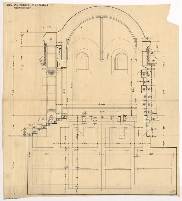 Milan Michal Harminc – Mauzóleum rodiny Mandič. Rez hrobkou A-B. M 1:5. 