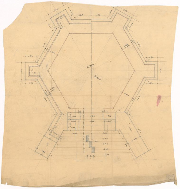 Milan Michal Harminc – Mauzóleum rodiny Mandič. Pôdorys prízemia. M 1:5. 