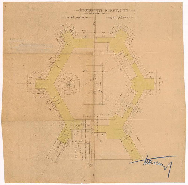 Milan Michal Harminc – Mauzóleum rodiny Mandič. Pôdorys prízemia. M 1:5. 