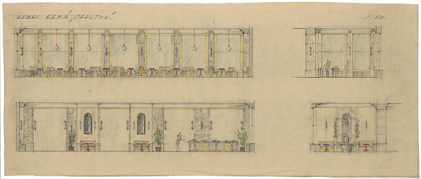Milan Michal Harminc – Hotel Carlton-Savoy v Bratislave. Café Carlton. Pohľady. M 1:50. 