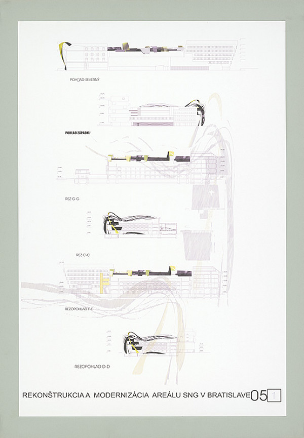 Zdenek Švec, Miroslava Nováková, Ľubomír Mezovský – Súťaž na rekonštrukciu a modernizáciu areálu Slovenskej národnej galérie v Bratislave. Návrh č. 1. Panel č. 5.  