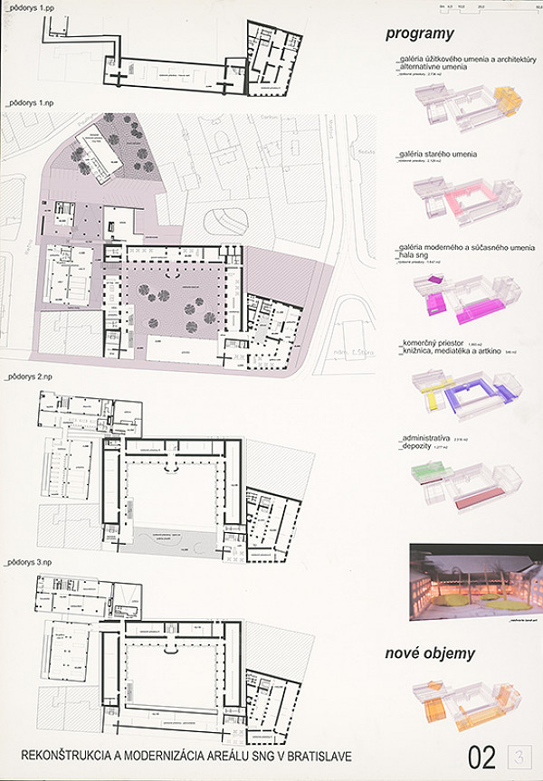 Ján Vasičák, Ľubomír Ondrejka, Boris Hrbáň – Súťaž na rekonštrukciu a modernizáciu areálu Slovenskej národnej galérie v Bratislave. Návrh č. 3. Panel č. 2.  
