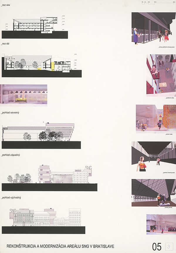 Ján Vasičák, Ľubomír Ondrejka, Boris Hrbáň – Súťaž na rekonštrukciu a modernizáciu areálu Slovenskej národnej galérie v Bratislave. Návrh č. 3. Panel č. 5.  