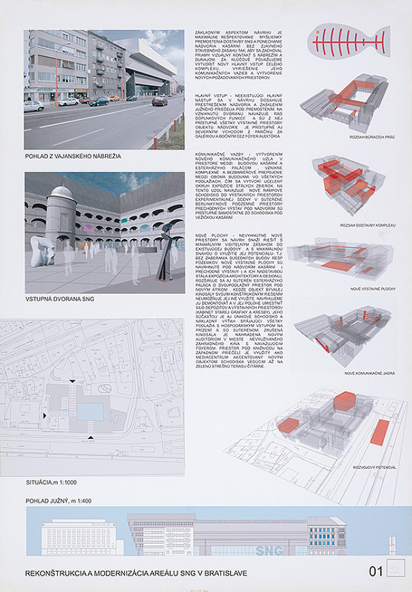 Iľja Skoček ml., Matúš Vallo, Oliver Sadovský – Súťaž na rekonštrukciu a modernizáciu areálu Slovenskej národnej galérie v Bratislave. Návrh č. 22. Panel č. 1.  