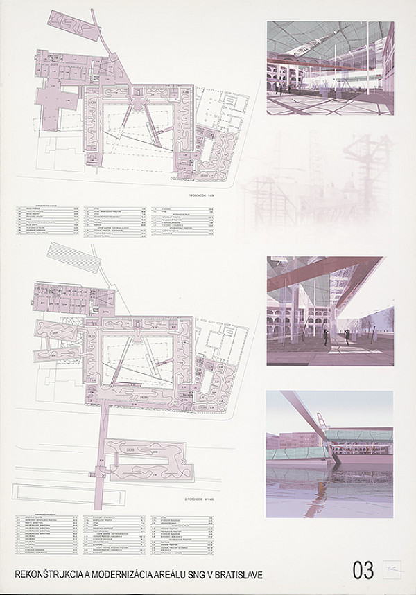 Pavel Suchánek, Jozef Šoltés – Súťaž na rekonštrukciu a modernizáciu areálu Slovenskej národnej galérie v Bratislave. Návrh č. 32. Panel č. 3.  