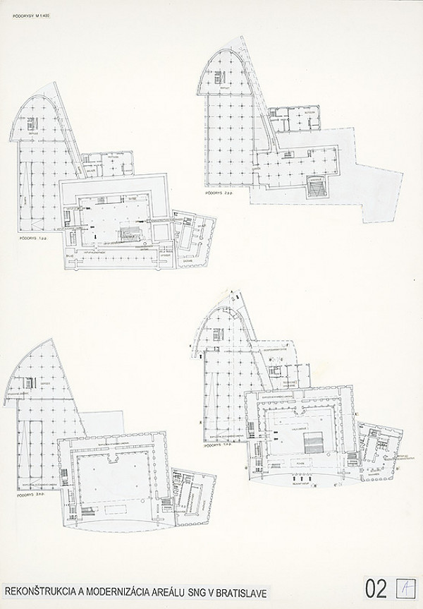 Branislav Somora, Peter Hudák, Matúš Podskalický, Pavol Škovránek – Súťaž na rekonštrukciu a modernizáciu areálu Slovenskej národnej galérie v Bratislave. Návrh A (došlý po termíne). Panel č. 2.  