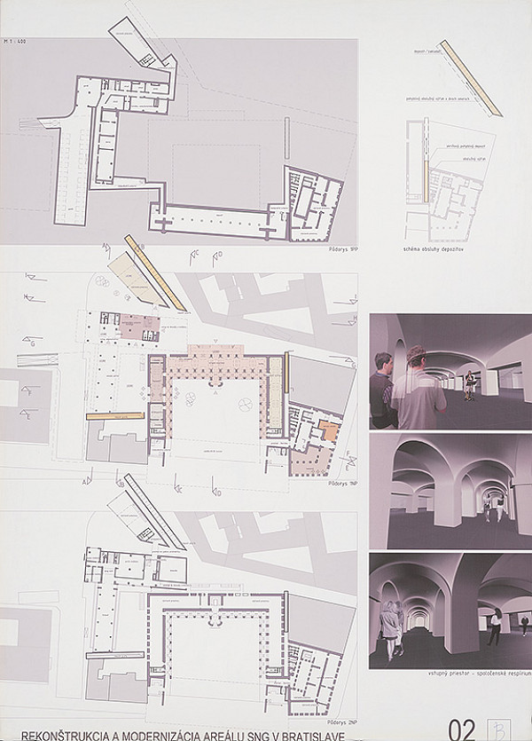 Peter Buš, Peter Kotvan, Zoltán Holocsy – Súťaž na rekonštrukciu a modernizáciu areálu Slovenskej národnej galérie v Bratislave. Návrh B (došlý po termíne). Panel č. 2.  