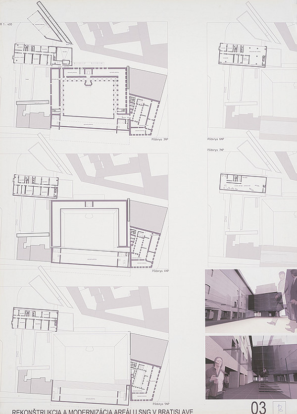 Peter Buš, Peter Kotvan, Zoltán Holocsy – Súťaž na rekonštrukciu a modernizáciu areálu Slovenskej národnej galérie v Bratislave. Návrh B (došlý po termíne). Panel č. 3.  