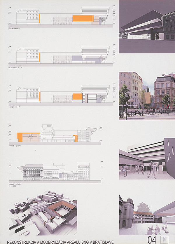 Peter Buš, Peter Kotvan, Zoltán Holocsy – Súťaž na rekonštrukciu a modernizáciu areálu Slovenskej národnej galérie v Bratislave. Návrh B (došlý po termíne). Panel č. 4.  