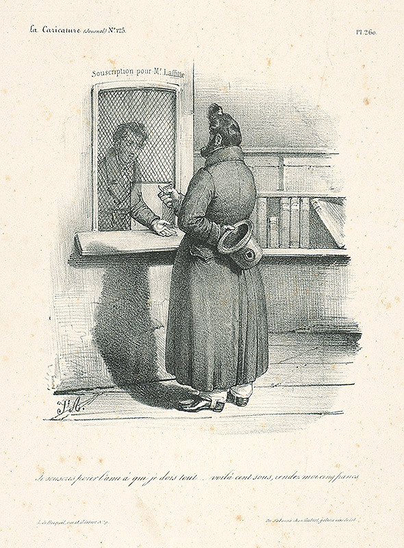 Francúzsky karikaturista J.A. z 30. rokov 19. storočia, Jacques Arago – Úpis pre pána Laffitta 