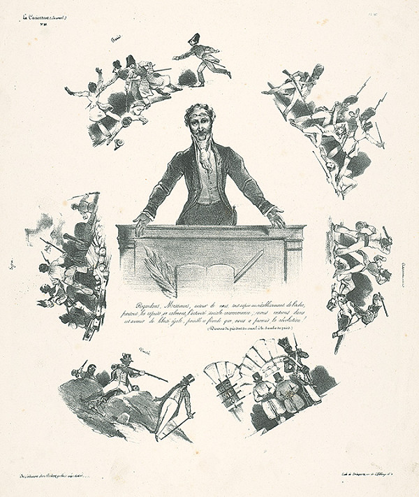 Francúzsky karikaturista z 30. rokov 19. storočia – Z prejavu predsedu vlády:Všetko túži po obnove poriadku 