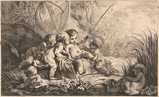 Johann Gottfried Böck – Putti chytajú ryby 