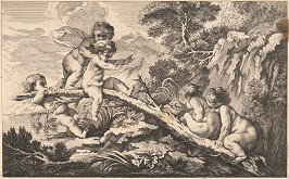 Johann Gottfried Böck, François Boucher – Hojdajúci sa putti 