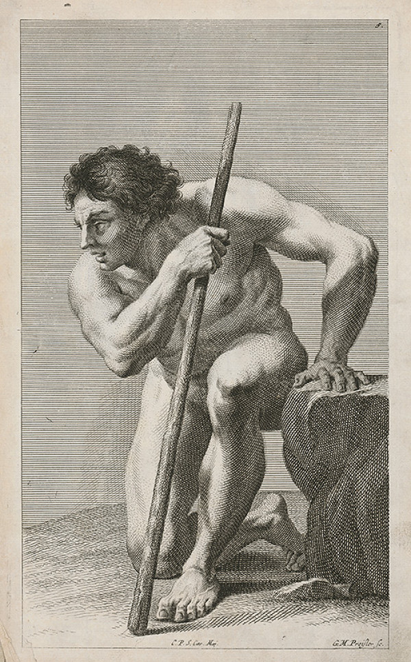 Georg Martin Preissler – 4. Figurálna kompozícia Kľačiaci muž s palicou 