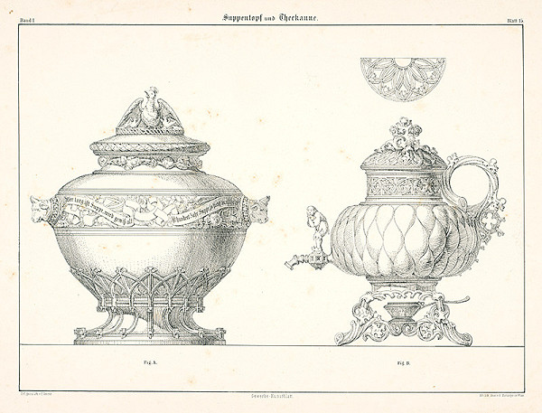 Franz Storno – Misa na polievku – konvica (z cyklu Gewerbe Kunstblatt) 