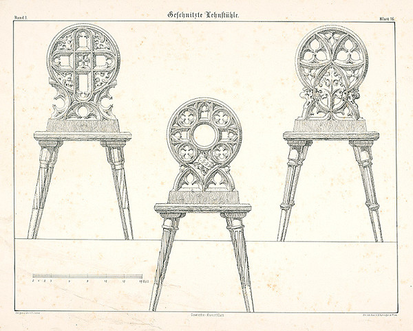 Franz Storno – Vyrezávané stoličky (z cyklu Gewerbe Kunstblatt)