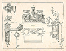 Franz Storno – Návrh na zámku, zvonček a písacie potreby (z cyklu Gewerbe Kunstblatt) 
