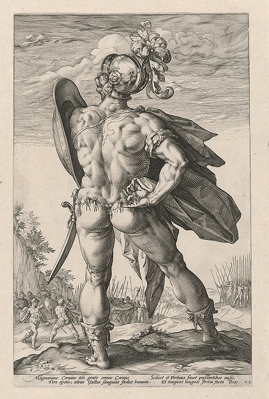 Hendrick Goltzius – Rímsky žoldnier v boji s Korinťanmi 