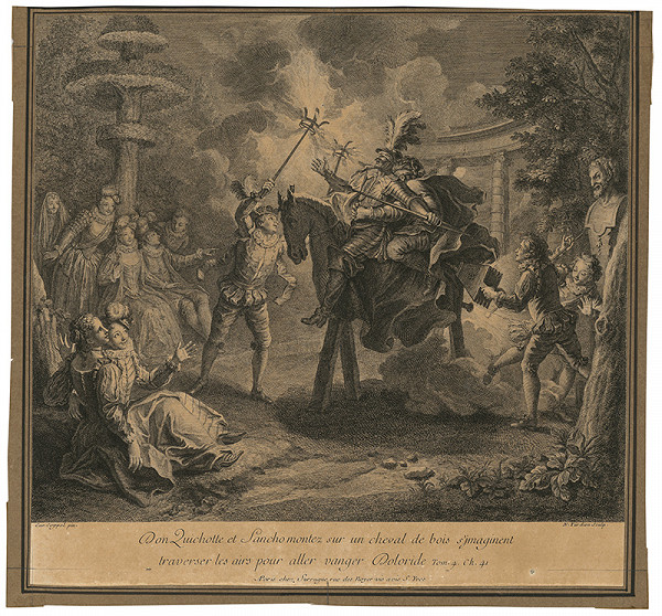 Charles-Antoine Coypel, Nicolas Henri Tardieu – Don Quijote na drevenom koni 