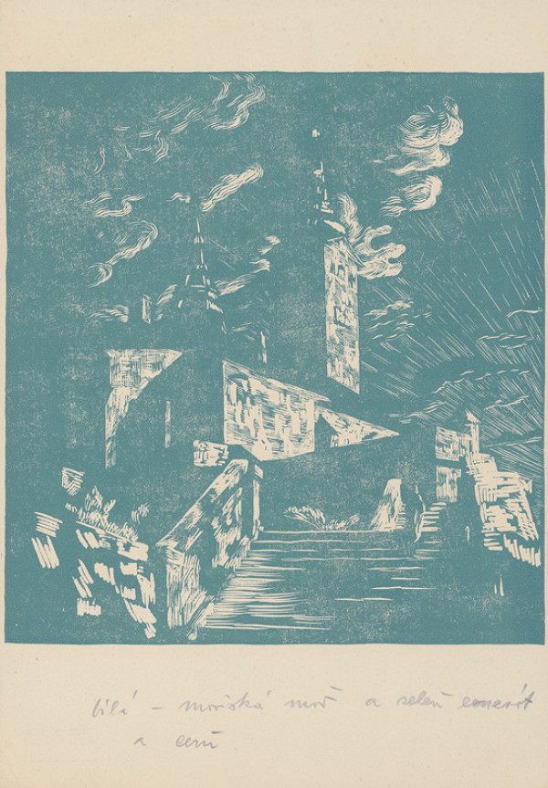 Karel Vik – Pohľad na kostol v Žiline 2.-modrá farba 