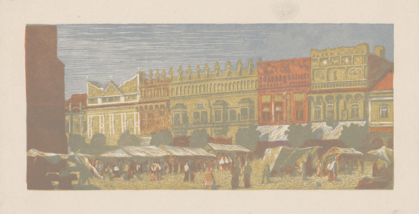 Karel Vik – Námestie v Prešove'- 2. žltá,červená,hnedá,tmavosivá fáza 