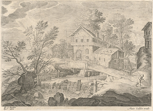 Aegidius Sadeler II., Roelandt Savery – Hostinec a domy pri moste 