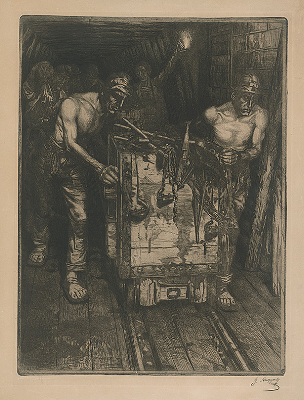 Gejza Angyal – Baníci s vozíkom v šachte 