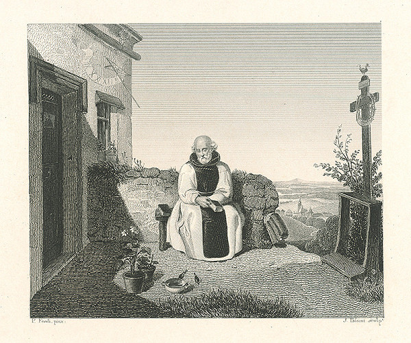 Peter Fendi, J. Palsini, Johann Nepomuk Passini – Oddychujúci mních v záhrade 