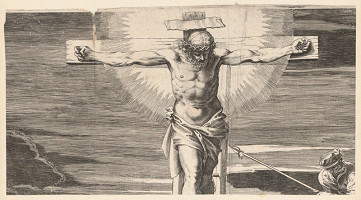 Marcus Sadeler, Jacopo Tintoretto – Fragment s ukrižovaným Kristom 