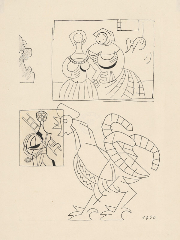 Ľudovít Fulla – List s kominárom, kohútom a iné kresby 