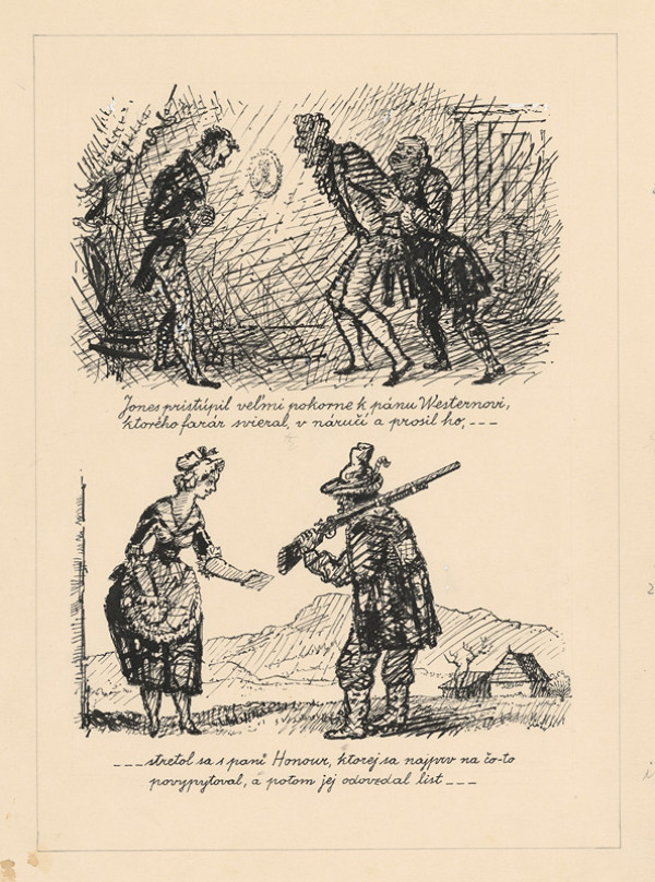 Ľudovít Fulla – 1. Jones pristúpil k Westernovi...  2. Stretol sa s pani Honour.... 