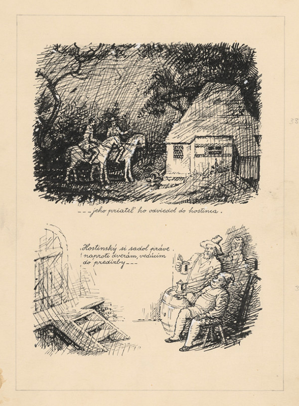 Ľudovít Fulla – 1. Odviedol ho do hostinca.      2.Hostinský si práve sadol... 