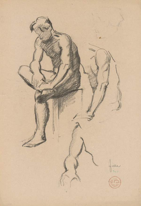 Ľudovít Fulla – Štúdia sediaceho mužského aktu a dvoch detailov paží 