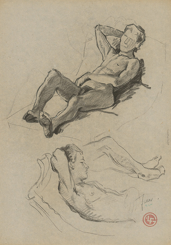 Ľudovít Fulla – Štúdia ležiaceho mužského aktu a fyzionomických detailov 