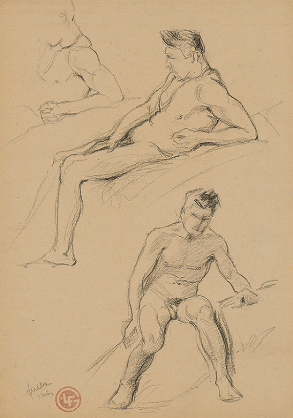 Ľudovít Fulla – Dve štúdie pololežiaceho mužského aktu a detailov paží 