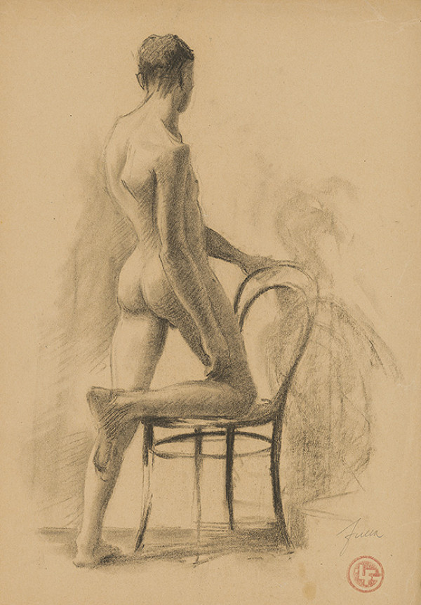 Ľudovít Fulla – Štúdia mužského aktu so stoličkou 