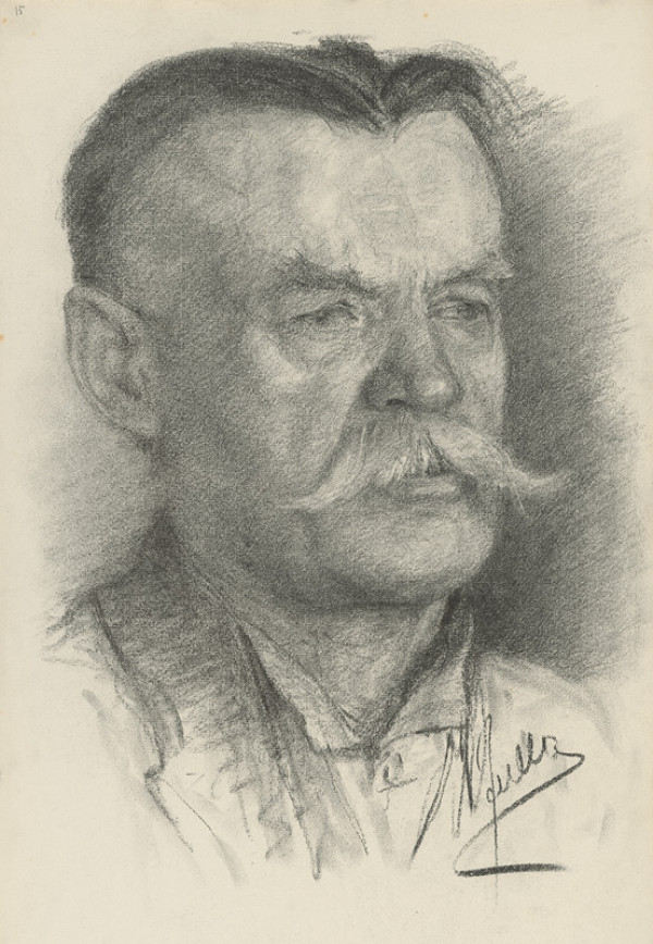 Ľudovít Fulla – Štúdia hlavy muža s fúzkami 