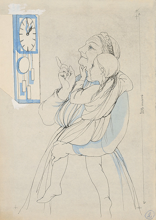 Mária Želibská – Dievčatko so starenkou pred hodinami 